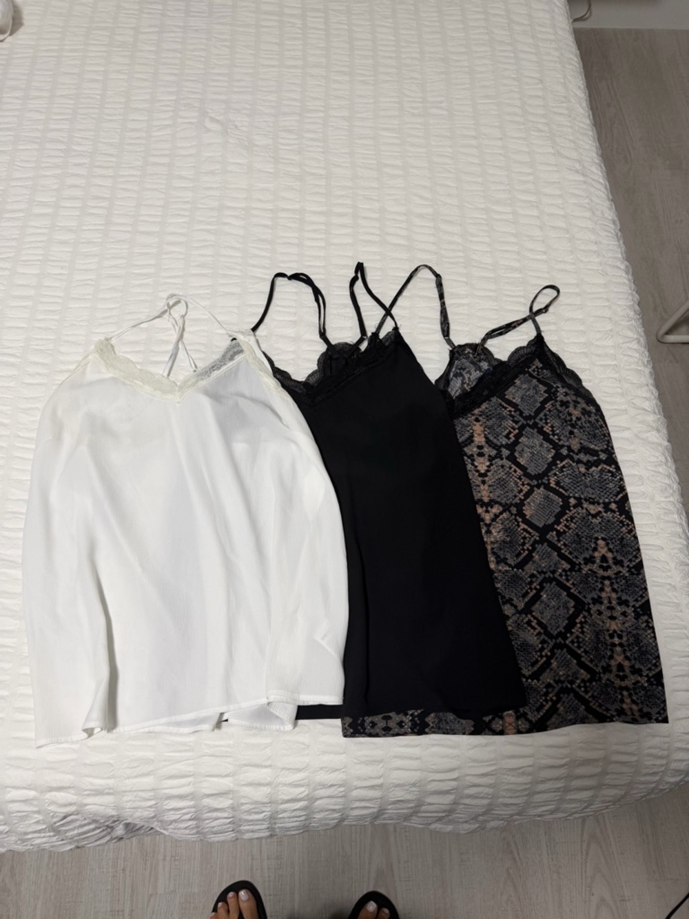 Everyday Lace-Trim Camisole Tank - White, Black & Snake Print